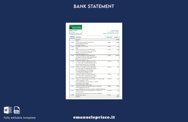 modello excel di estratto conto della Banca d'Africa del Burkina Faso in stile v